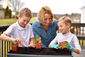 Mandy and Boys planting vegetables