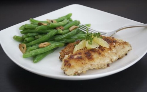 Pecan Crusted Tilapia with Garlicky Green Beans